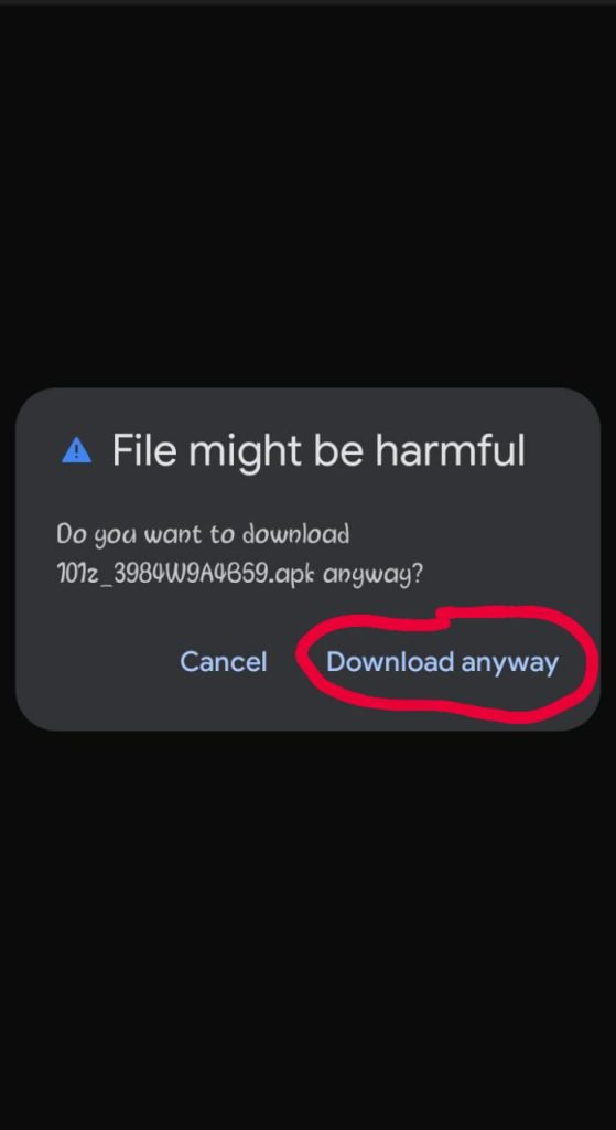 Screenshot showing download anyway