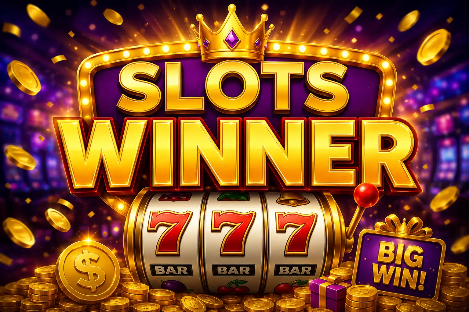 Slots Winner app info box showing 4.8 rating, free download, 50-100MB size, and 55 welcome bonus